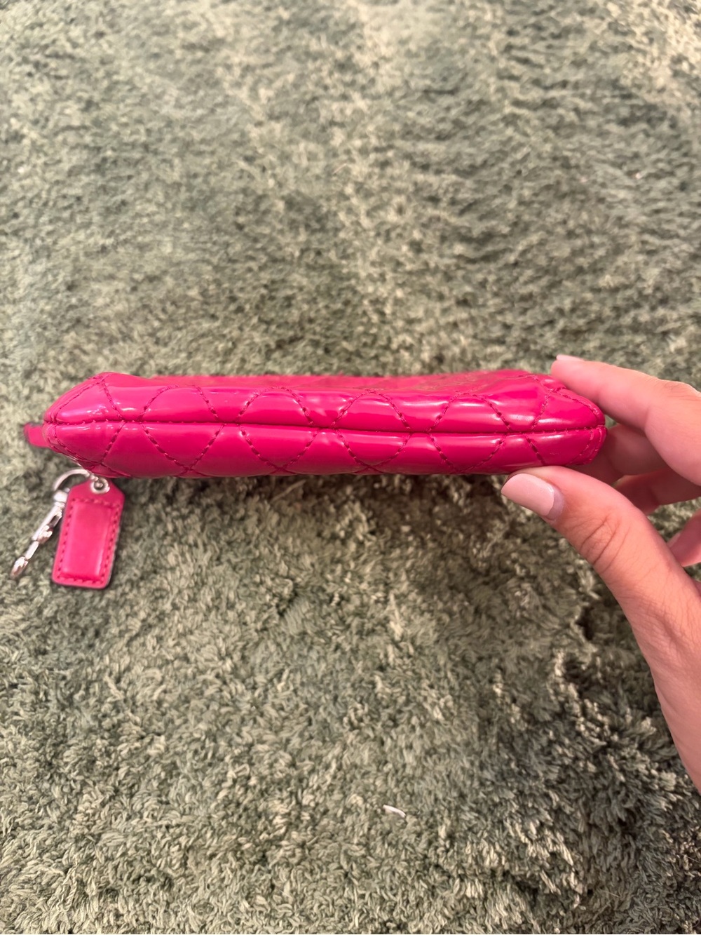 COACH Quilted Hot Pink Leather Key & Card Holder with Clip - Picture 5 of 5